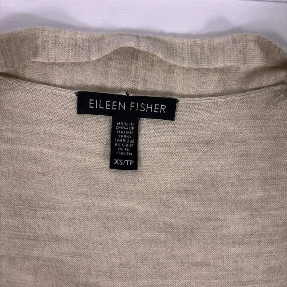 Eileen Fisher 100% Merino Wool Neutral Beige Open-Front Knit Duster Vest 1227